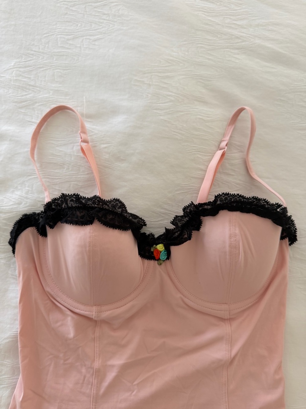 Calvin Klein Pink Top with Black Lace Trim - Picture 2 of 4